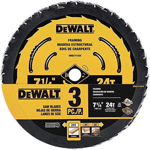DEWALT Circular Saw Blade, 7 1/4 Inch, 24 Tooth, Wood Cutting, 3 Pack (DWA1714243)