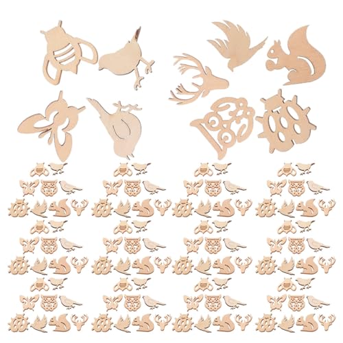 Operitacx 150pcs Unfinished Mini Wooden Ornaments Animal Theme Natural Wood Slices DIY Mini Wood Cutouts Ornaments Art Craft Classroom Decoration Operitacx