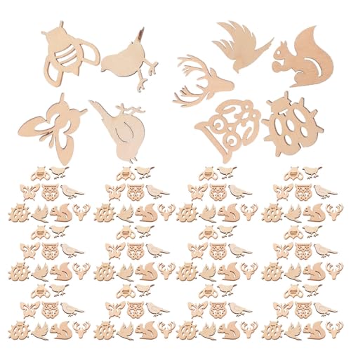 Operitacx 150pcs Unfinished Mini Wooden Ornaments Animal Theme Natural Wood Slices DIY Mini Wood Cutouts Ornaments Art Craft Classroom Decoration - WoodArtSupply