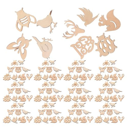 Operitacx 150pcs Unfinished Mini Wooden Ornaments Animal Theme Natural Wood Slices DIY Mini Wood Cutouts Ornaments Art Craft Classroom Decoration - WoodArtSupply