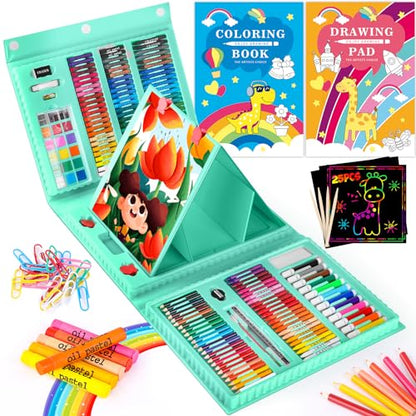 iBayam Art Kit, 251-Pack Art Supplies Drawing Kits, Arts and Crafts Gifts Box for Kids Teen Girls Boys, Art Set Case with Trifold Easel, Scratch - WoodArtSupply