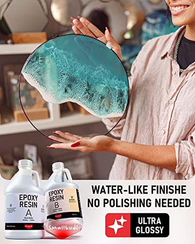 Smallbudi 2 Gallon Crystal Clear Epoxy Resin Kit, High Gloss & Bubbles Free Resin Supplies for Coating and Casting, Molds, Jewelry Making, DIY Art, Smallbudi