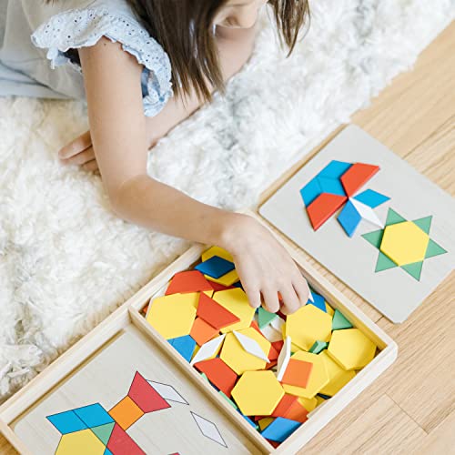 Melissa & Doug Pattern Blocks and Boards - Wooden Classic Toy With 120 Solid Wood Shapes and 5 Double-Sided Panels, Multi-colored - STEAM Animals, - WoodArtSupply