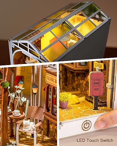 Rolife DIY Book Nook Kit 3D Wooden Puzzle, Bookshelf Indert Decor with LED DIY Bookend Diorama Dollhouse Kit Crafts Hobbies Gifts for Adults/Teens Rolife