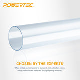 POWERTEC 70176V Clear PVC Pipe 2-1/2" x 36" Long, 1PK, Rigid Plastic Tubing for Dust Collection Hose & Fittings POWERTEC