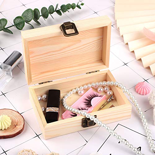 ADXCO 3 Pack Unfinished Wood Treasure Chest Decorative Wooden Box Pine Wood Box with Locking Clasp for Crafts, Art, Hobbies, Projects, Jewelry Box