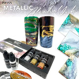 Metallic Alcohol Ink Set, Gold Alcohol Ink, Silver, Gunmetal, Copper, Pearl, Alcohol Ink Metallic Mixatives with Extreme Shimmer for Alcohol Ink Pixiss