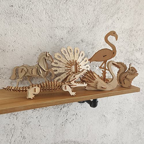 3D Wooden Wild Animal Puzzle - 6 Piece Set Wood Wild Animals Skeleton Assembly Model Kits - Wooden Crafts DIY Brain Teaser Puzzle - STEM Toys Gifts i-CHONY