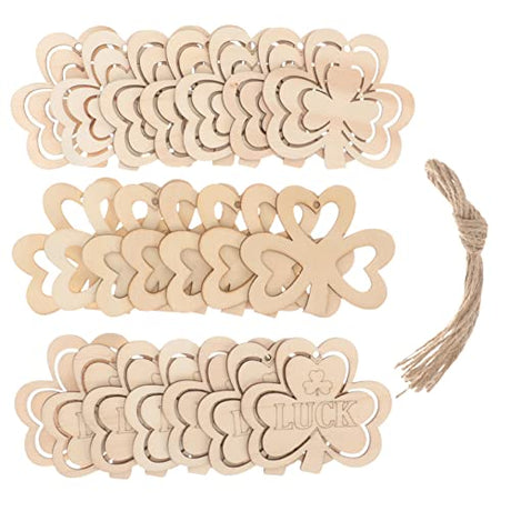 Anneome 30pcs Small Pendant Wooden Shamrock Cutouts Shamrock Decorations Unfinished Wooden Cutouts DIY Shamrocks Cutouts Wood Crafts Shamrock Prop Anneome