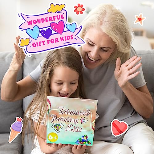 QEUOYSS Diamond Painting Kit for Kids with Wooden Frame Art and Crafts for Kids Ages 6-8 -10-12 Easy to DIY Diamond Art for Kids and Adult Beginners QEUOYSS
