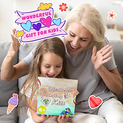 QEUOYSS Diamond Painting Kit for Kids with Wooden Frame Art and Crafts for Kids Ages 6-8 -10-12 Easy to DIY Diamond Art for Kids and Adult Beginners