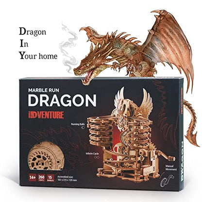 iDventure DIY Wooden Marble Run Dragon - 3D Mechanical Puzzle Kit for Adults & Teens - WoodArtSupply