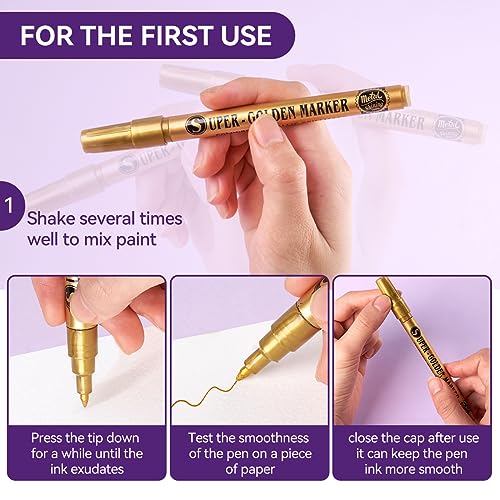 LIGHTWISH Metallic Paint Pens Glitter Markers,Sparkle Ultra Fine Point 0.7mm Acrylic Paint Markers,Super Golden Metallic Markers for Black Paper LIGHTWISH