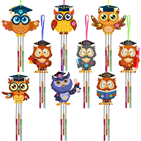 Fennoral 9 Pack Graduation Wind Chime Kit for Kids Preschool Graduation Craft for Girls Boys Make Your Own Wind Chime DIY Coloring Owl Craft for 2023 Fennoral
