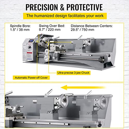 VEVOR Metal Lathe 8.7 x 29.5 Inch/220 x 750MM Mini Metal Lathe 1.1KW Infinitely Variable Speed Mini Lathe Machine LED Screen for Counter Face Turning - WoodArtSupply