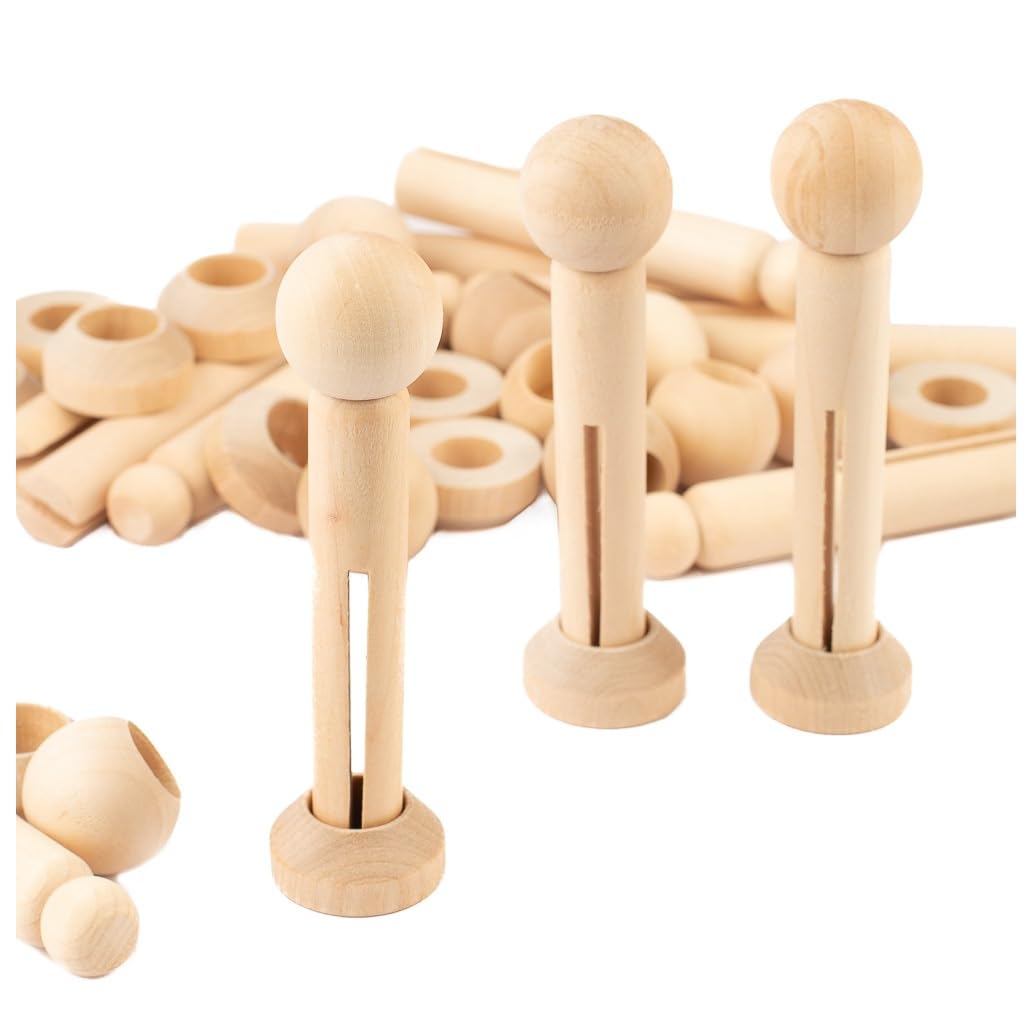 Factory Direct Craft Pack of 12 Unfinished Wood Clothespin Dolls with Head Beads and Stands - DIY Wooden Doll Figures for Crafts and Ornaments Factory Direct Craft