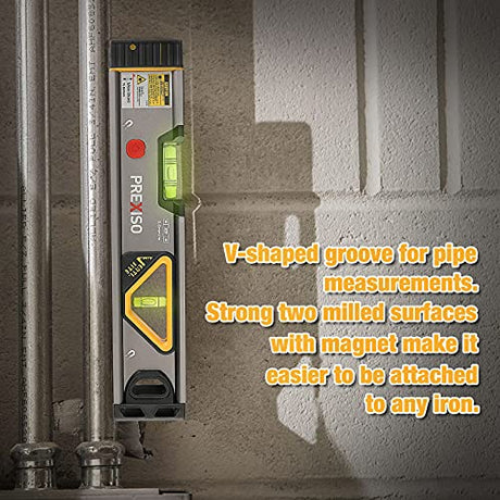 PREXISO 2-in-1 Laser Level 12IN Spirit Level with Light, 100Ft Alignment Point & 30Ft Leveling Line, Magnetic Laser Leveler Tool for Construction Prexiso