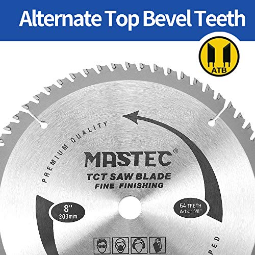 MASTEC 8 Inch 64 Tooth Circular Saw Blade Anti Kickback Tooth for Wood Cutting with 5/8-Inch Arbor MASTEC