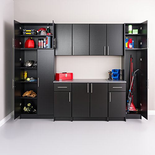Prepac Elite Functional 9-Piece Garage Cabinets and Storage System Set A, Simplistic Garage Closet Shop Cabinets 24" D x 112" W x 89" H, Black, Prepac