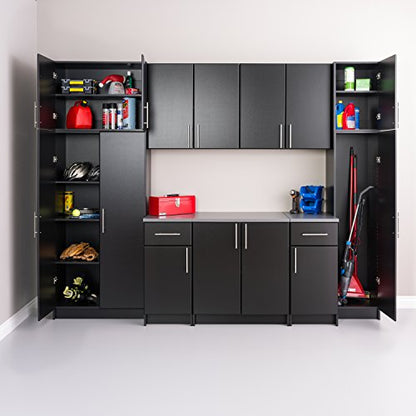 Prepac Elite Functional 9-Piece Garage Cabinets and Storage System Set A, Simplistic Garage Closet Shop Cabinets 24" D x 112" W x 89" H, Black,