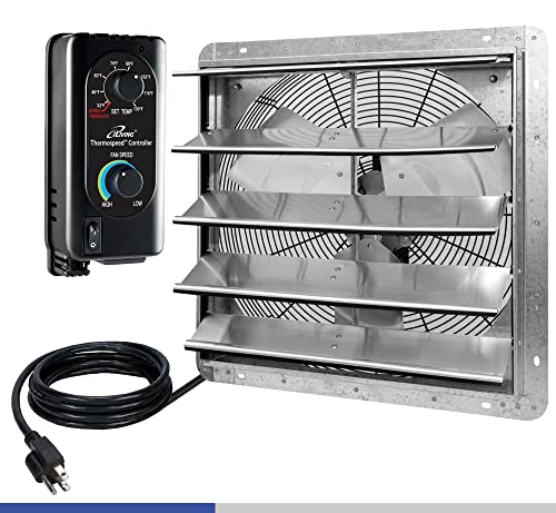 iLIVING 20" Wall Mounted Shutter Exhaust Fan, Automatic Shutter, with Thermostat and Variable Speed controller, 2.2A, 3368 CFM, 5000 SQF Coverage - WoodArtSupply