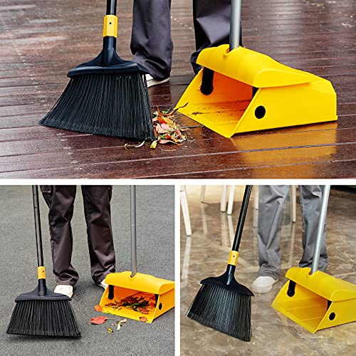 Yocada Heavy Duty Broom and Dustpan Set Commercial Outdoor Indoor 2+1 Perfect for Courtyard Garage Lobby Mall Market Floor Home Kitchen Room Office - WoodArtSupply