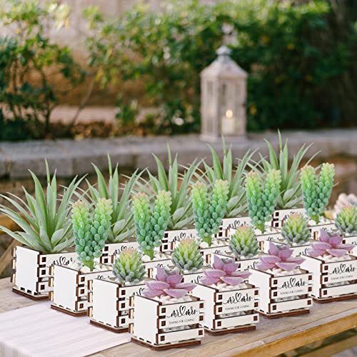 50 Set Wedding Mini Succulent Pot Bridal Unfinished Wood Pot for Succulent Mr Mrs Cute Wooden Plant Holder Bouquet Box Rustic Plant Pot for Guest