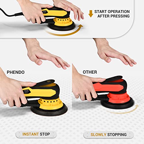 PHENDO Electric Random Orbital Sander Brushless 350W 3A Multi-function Variable Speed Corded Orbital Sanders Machine For Woodworking, Car, Drywall PHENDO
