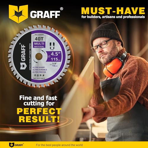 GRAFF 4-1/2-Inch Circular Saw Blade with 3/8-Inch Arbor - 40-Teeth Grinder Saw Blade for Aluminium, Metal, Wood, Plywood, Drywall, Plastic - Wood GRAFF
