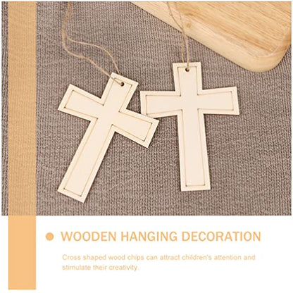 COHEALI 24pcs Cross Shaped Cutouts Unfinished Cross Wooden Pieces Blank Wood Discs Slices Cross Ornaments Gift Tags for DIY Arts Craft Project