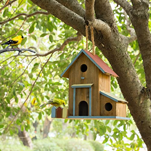 2in1Bird House&Bird Feeder,Bird Houses for Outside,3 Hole Bird House for Outside/Indoors/Hanging,Wooden Birdhouses,Handmade Natural Bird House for - WoodArtSupply