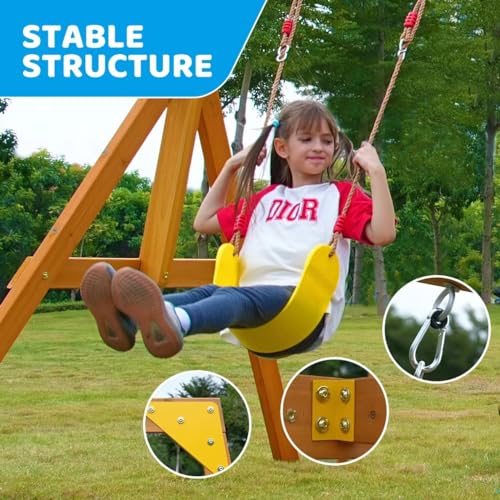 SuniBoxi Playground Swing Sets for Backyard for Kids, Wooden Playground Sets for Backyards with 2 Swings, a Big Wave Slide, Climbing Wall, Kids - WoodArtSupply