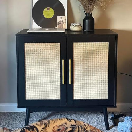 LYNSOM Rattan Storage Cabinet with Doors and Shelves, Natural Rattan Sideboard and Buffet with Storage, Free Standing Accent Cabinet for Entryway, LYNSOM