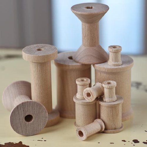 Package of 24 Assorted Size Unfinished Wood Thread Spools for Crafting Factory Direct Craft