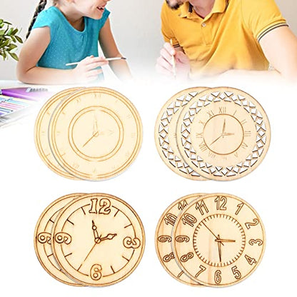 Natudeco 8Pcs Wood Cutouts Round Clock Shaped Unfinished Wood Pieces Craft Scrapbook DIY Round Blunt Wood Chips Decoupage Embellishments for Door
