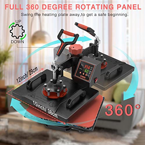 OIIEE Heat Press Machine 5 in 1 Combo Heat Press 12 x 15 Inch Heat Transfer Machine 360-Degree Swing Away Digital Shirt Printing Multifunction Heat - WoodArtSupply