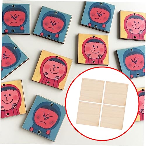 Anneome Graffiti Wood Slices DIY Painting Slices 4pcs Wood Slices Plate Square Wooden DIY Crafts Unfinished Wood Slices Anneome