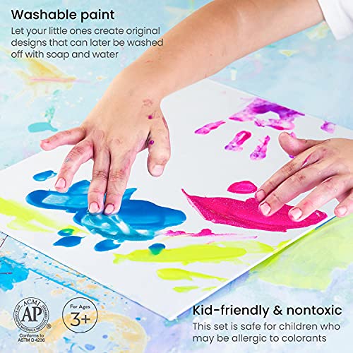 ARTEZA Tempera Washable Paint for Kids, Set of 32, 2.03oz/60ml Bottles, Poster Paint for Craft Projects, Sponge & Finger Painting, Includes Neon, - WoodArtSupply