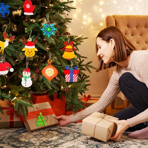 Max Fun 120PCS DIY Wooden Christmas Ornaments Unfinished Predrilled Wood for Crafts Centerpieces Holiday Birthday Hanging Decorations in 12 Shapes Max Fun