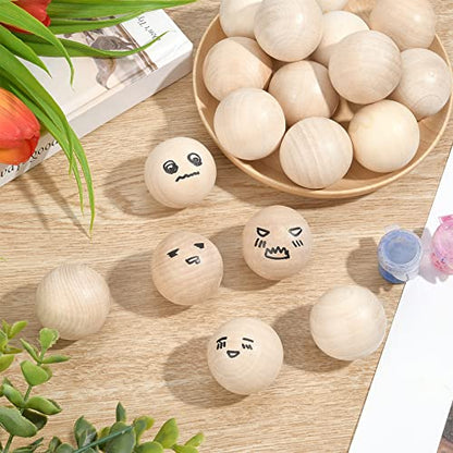 PH PandaHall 30pcs 40mm Wooden Round Ball, Unfinished Natural Wood Beads No Hole Wooden Loose Beads Balls Spheres for Gnomes Wine Decanters Top Home