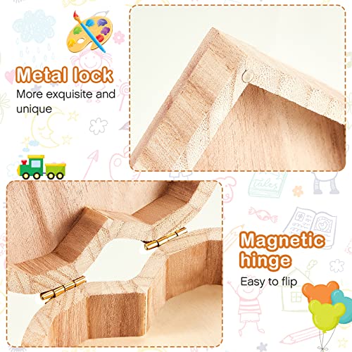 Unfinished Unpainted Wooden Box Treasure Chest with Art Brushes Wood Heart Shaped Natural Pine Box Wooden Heart Box with Hinged Lid for DIY Art Craft Taiyin