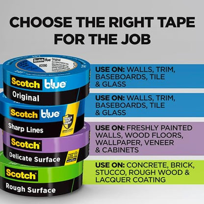 ScotchBlue Original Multi-Surface Painter's Tape, 0.94 Inches x 60 Yards, 4 Rolls, Blue, Paint Tape Protects Surfaces and Removes Easily,