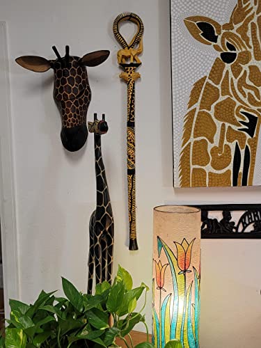 African Wood Decorative Walking Stick (Hand Made in Kenya) (Elephant/Lion Natural) Stoneage Arts Global