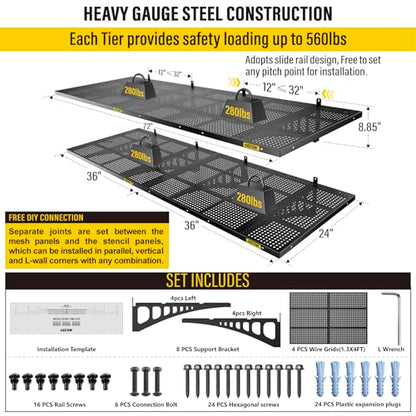 Aecxm 2pack-2x6ft Garage Shelving Garage Storage Wall Garage Shelves Garage Storage Wall Mounted Shelves Heavy Duty Sturdy Wall Shelves (Black)