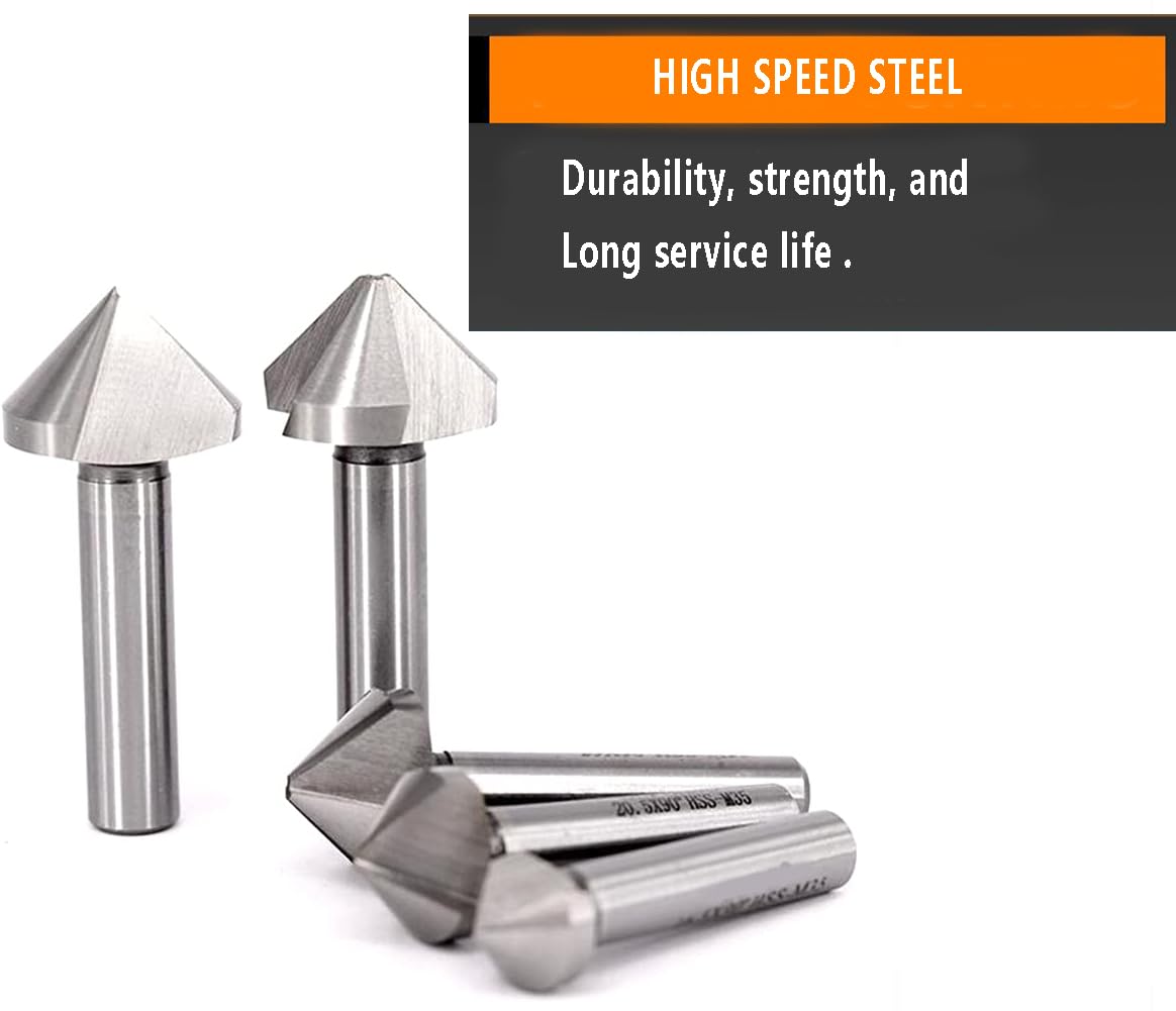 Chiloskit 3 Flute 90 Degree HSS Chamfering Tool Bit Countersink Drill Bit Set for Metal Wood Plastic Woodworking Metal Working Tool Bit Set, Pack of Chiloskit