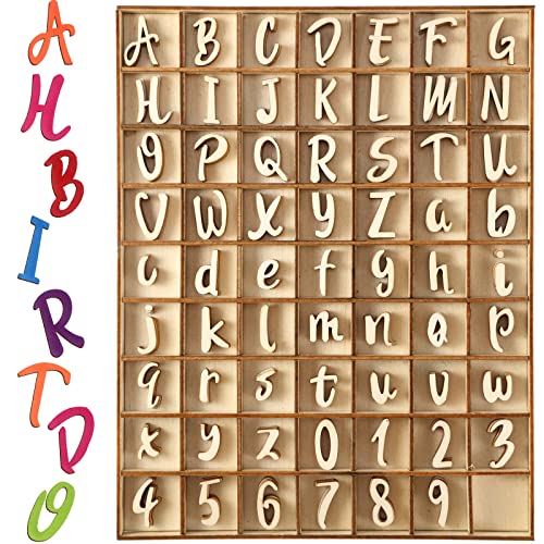 248 Pcs 1 Inch Wood Alphabet Letters and Wooden Numbers Blank Unfinished Wooden Letters for Crafts Wooden Numbers with Rustic Storage Tray for Blulu
