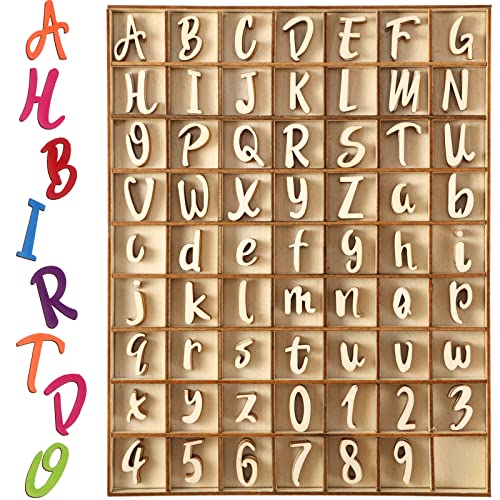 248 Pcs 1 Inch Wood Alphabet Letters and Wooden Numbers Blank Unfinished Wooden Letters for Crafts Wooden Numbers with Rustic Storage Tray for