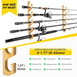 PLUSINNO WH5 Horizontal Fishing Rod/Pole Holders for Garage, Wall or Ceiling Mounted Fishing Rod Rack, Solid Wood Fishing Pole Holder Holds up to 5 PLUSINNO