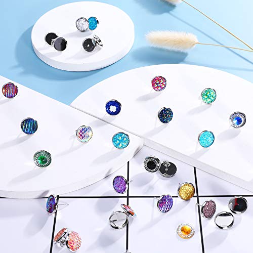 300 Pieces Stud Earring Kit Include 100pcs 12 mm Stainless Steel Blank Stud Bezel Settings 100 Rubber Backs 100 Earring Backs (Silver with Silver and