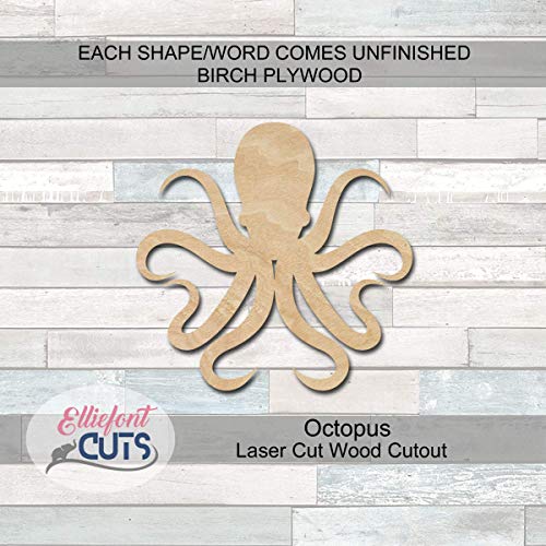 Octopus Wood Cutouts for crafts, Laser Cut Wood Shapes 5mm thick Baltic Birch Wood, Multiple Sizes Available Elliefont Styles